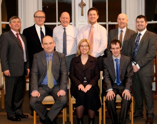 The current first year students at the Golden Jubilee celebrations: back row: Nigel Pierpoint, David Compton, Scott McDonald, Dennis Christie, Chris MacBruithin and Peter Smith; front row: Robert Smyth, Suzanne Cousins and Raymond Kettyle.