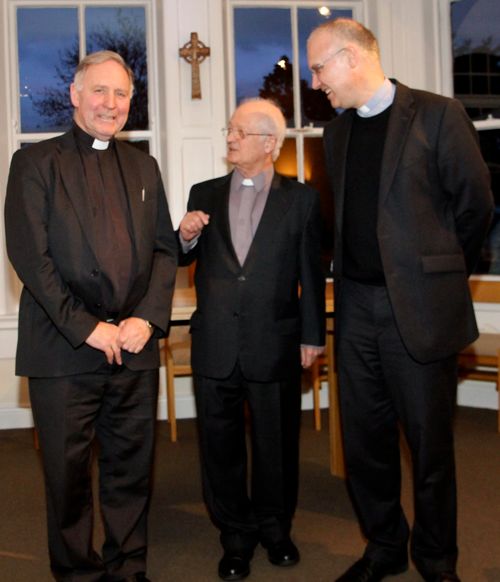 Two former principals, the Revd Canon Professor Adrian Empey and the Revd Canon Professor John Bartlett, with the current director, the Revd Dr Maurice Elliott, at the anniversary celebrations