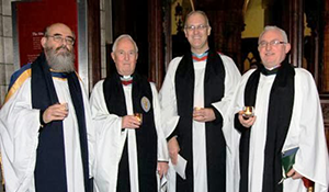 Pictured at the Church of Ireland Theological Institute's Advent Carol Service in the Lady Chapel of Saint Patrick's Cathedral on 4 December 2013 (from left): the Revd Canon Patrick Comerford, the Dean of Saint Patrick's Cathedral, the Very Revd Victor Stacey, the Director of CITI, the Revd Dr Maurice Elliott, and CITI lecturer, the Revd Dr Patrick McGinchey.