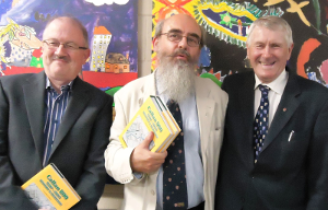 Canon Patrick Comerford (centre), with Professor Pierse Grace, contributor, and Joe Kennedy, editor, at the launch of a new book in Callan, Co Kilkenny (Photograph: Barbara Comerford, 2013)