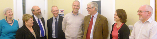 At the meeting of staff from Saint Michael's College, Llandaff, and the Church of Ireland Theological Institute (from left): Dr Paula Yates, Mrs Judith Lewis, Canon Patrick Comerford, the Revd Stephen Adams, Revd Dr Maurice Elliott, Revd Canon Dr Peter Sedgwick, Dr Katie Heffelfinger, and the Revd Patrick McGlinchey