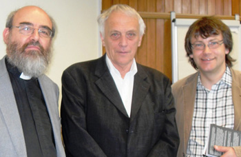 The Revd Donald Reeves (centre) with Canon Patrick Comerford (left) of the Church of Ireland Theological Institute and Dr Andrew Pierce (right) of the Irish School of Ecumenics