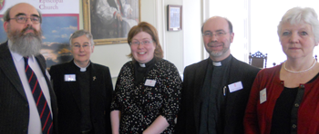 Anglican participants at the Edinburgh consultation on the diaconate (from left): Canon Patrick Comerford, Revd Frances Hillier, Revd Sarah Gillard–Faulkner, Bishop–elect John Armes and Ms Elspeth Davey, Church Relations Officer of the Scottish Episcopal Church